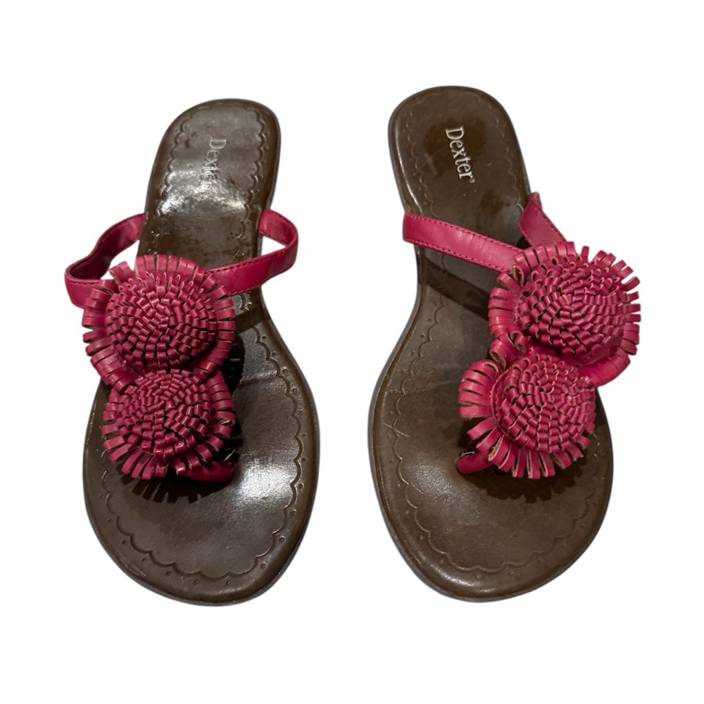 Dexter Pink and Brown Sandals with Decorative Pom-Poms